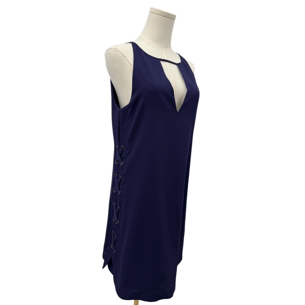 Parker Womens Small‎ Navy Shift Dress Lace Up Side Keyhole Neck Sleeveless NWT